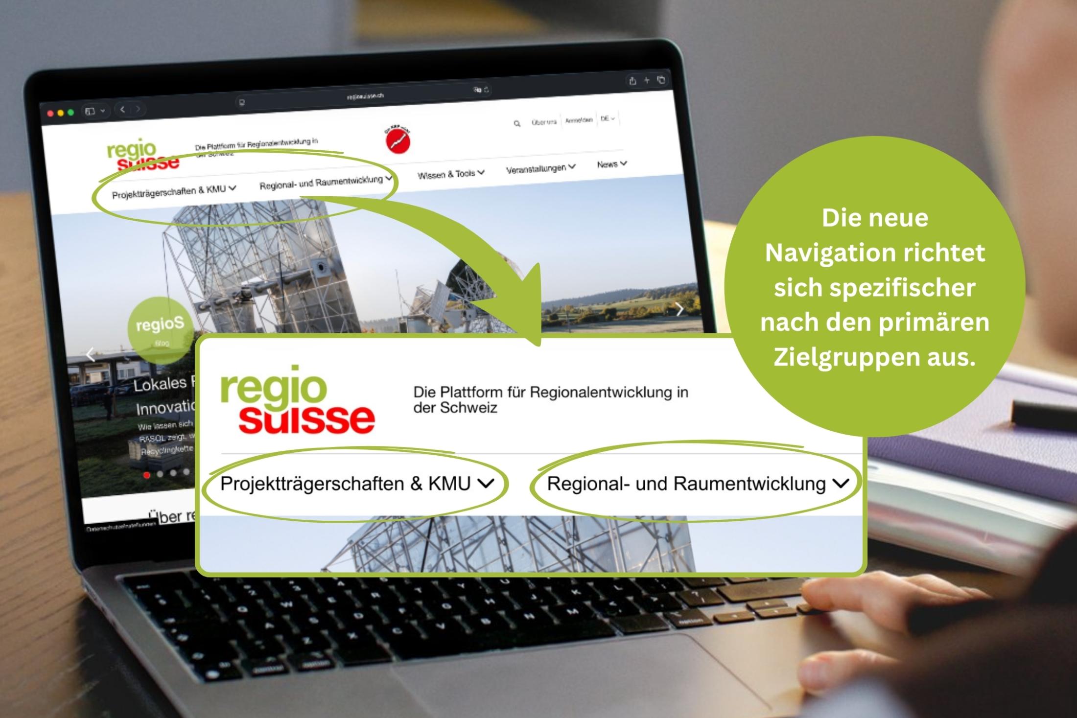 Webplattform regiosuisse.ch mit neuer Navigation